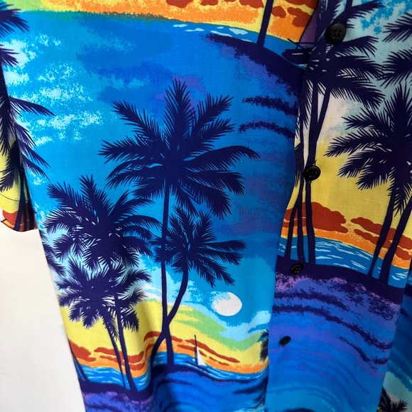 212NYC Aloha Hawaiian Shirt Sunset Palm Tree Pattern Size Mens XL Pocket Buttons - Picture 5 of 6